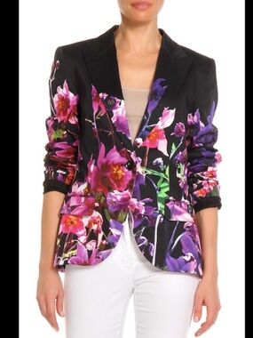 ESCADA Women’s Brineka Black Floral Cotton Blend Blazer Jacket Size: XL/16